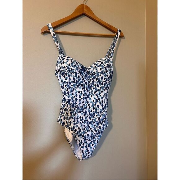 Nip Tuck Swim Size 8 Shapewear One Piece Swimsuit Blue Watercolor Dot Print - Picture 6 of 13